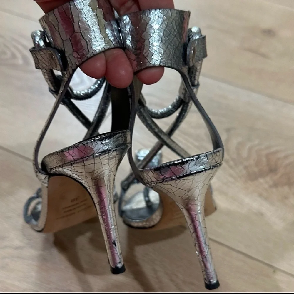 Isabel Marant Ablee Metallic Silver Strappy Heels Size 8 Italy Designer Sandals - Picture 6 of 11